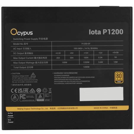 Блок питания 1200W Ocypus Iota P1200 (Iota-P1200-G1FFBK024X-EU), 1200Вт, 80 PLUS Gold, 120мм, модульный, черный