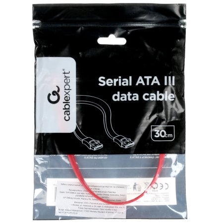 Кабель интерфейсный SATAIII Cablexpert CC-SATAM-DATA-0.3M, 30см, 7pin/7pin, защелка, пакет