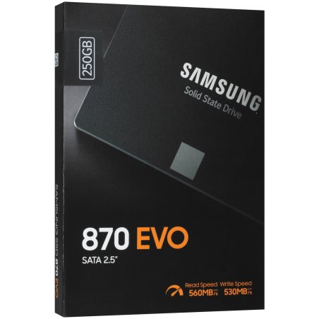 Накопитель SSD 2.5" 250GB Samsung 870 EVO Client SSD MZ-77E250B/AM SATA 6Gb/s, 560/530, IOPS 98/88K, MTBF 1.5M 3D NAND TLC, 512MB, 150TBW, 0,33DWPD, RTL
