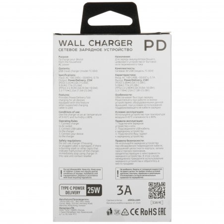 Сетевое зарядное устройство OLMIO 2Type-C/USB, 65W, 6A, QuickCharge3.0, PowerDelivery3.0, GAN