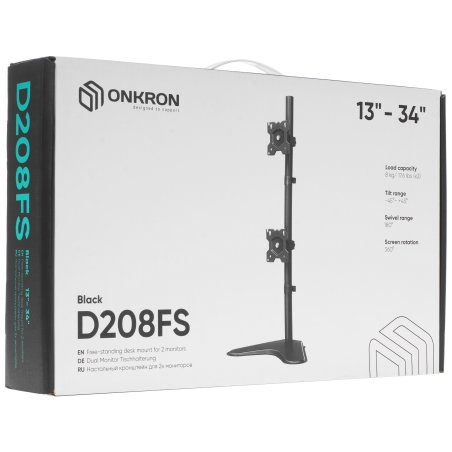 Кронштейн ONKRON D208FS для двух мониторов 13"-32" настольный, черный