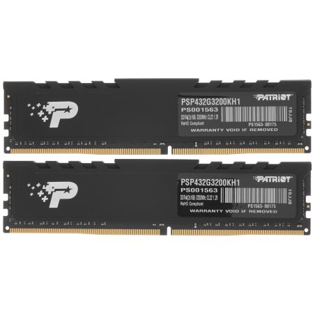 Оперативная память Patriot Signature Premium, DDR4, 32GB (2x16 GB), 3200 MHz, CL22, DIMM, радиатор, черный