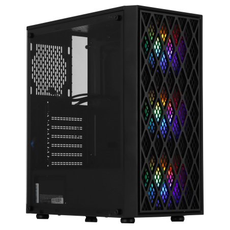 Компьютерный корпус Miditower ExeGate EVO-8243-EVO800 (ATX, БП EVO800RGb с вент. 12 см, 2*USB+1*USB 3.0, черный, 3 вент. с RGb подсветкой, боковая панель - закаленное стекло)