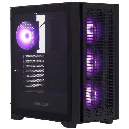 Компьютерный корпус Powercase ByteFlow Black, Tempered Glass, 4x 120мм ARGb fans, ARGb HUB, черный, ATX (CBFB-A4)