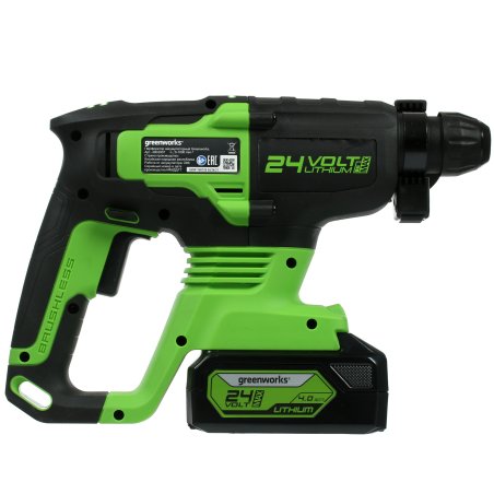 Перфоратор аккумуляторный бесщеточный GreenWorks GD24SDS2 2 ДЖ, 24V, c 1хАКБ 4 Ач и ЗУ в сумке (3803007UB)