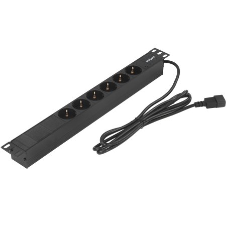 Блок розеток горизонтальный ExeGate ServerPro PDU-19H604 Al-6S-C14-2.5, 19", 1U, Алюминий, 6 Schuko, кабель с вилкой C14 VDE-250V-10A-3*1.5мм2, 2.5 метра, черный