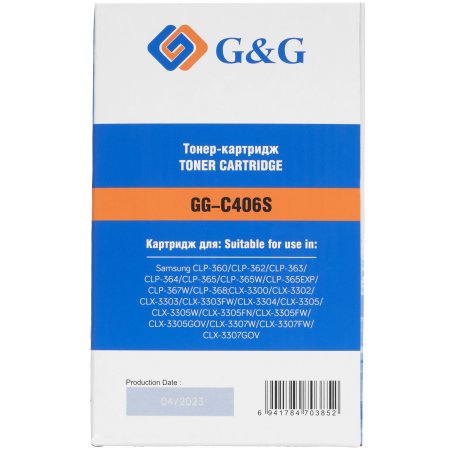 Картридж лазерный G&G GG-C406S голубой (1000 стр.) для Samsung CLP-360/362/363/364/365/367/368 CLX-3300/3302/3303/3304/3305/3307