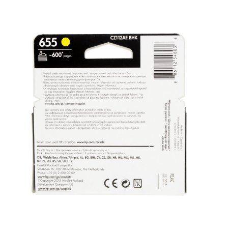 Картридж струйный HP 655 CZ112AE желтый для HP DJ IA 3525/4615/4625/5525/6525 (600стр.)