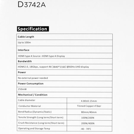 Активный оптический кабель HDMI 19M/M,ver. 2.0, 4K@60 Hz 80m VCOM