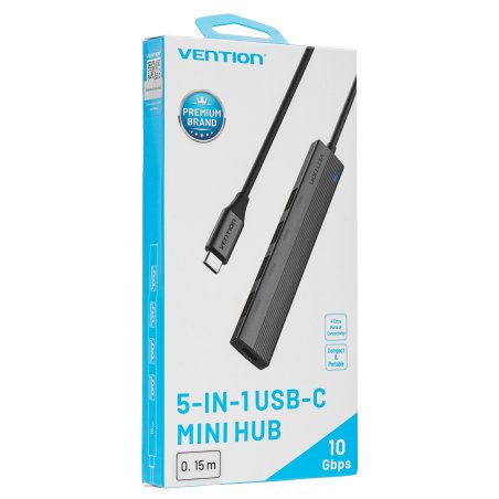 Концентратор Vention OTG USB 3.2 Gen 2 Type-C на 4 USB порта + USB-C PD Серый - 0.15м.