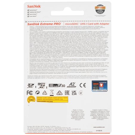 Флеш карта SanDisk Extreme Pro microSD UHS I Card 64GB for 4K Video on Smartphones, Action Cams & Drones 200MB/s Read, 90MB/s Write, Lifetime Warranty
