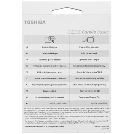 Внешний HDD 2.5" Toshiba Canvio Basics, 4TB, USB 3.2 Gen 1 Type-A, 5400 rpm, черный (аналог HDTb440EK3CA)