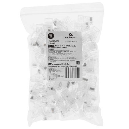 Коннектор Gembird Вилка RJ-45 LC-8P8C-001 (3-зубца) кат.5e, для одножильного кабеля (100 шт.)