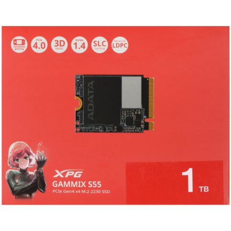 Накопитель SSD ADATA XPG GAMMIX S55, 1Tb, PCIe 4.0 x4, 2230, NVMe, R/W 5000/3700