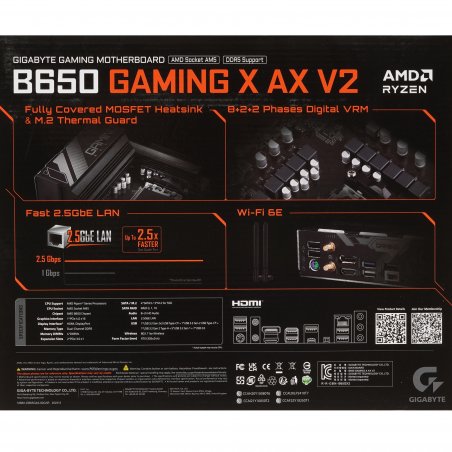 Материнская плата Gigabyte B650 GAMING X AX V2, AM5, AMD B650, 4xDDR5, 4xSATA, 3xM.2, 1xPCIe 4.0 x16, DisplayPort, HDMI, 1x2.5Gb LAN, USB Type-C, 3x3.5 мм, 7.1, ATX