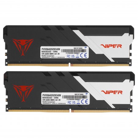 Оперативная память Patriot Viper Venom, DDR5, 64GB (2x32GB), 5200MHz, CL40, DIMM, с радиаторами, черный