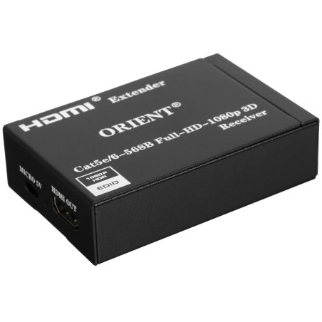Активный удлинитель ORIENT VE045IR, HDMI extender (Tx+Rx) до 60 м по витой паре Cat5e/6, HDMI 1.4а, 1080p@60Hz/3D, HDCP, доп. вых. HDMI, передача ИК сиг. упр.(IR-TX/Rx в компл), БП 5В/1А (31323)