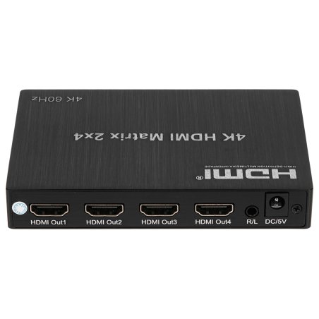 Матричный переключатель/разветвитель HDMI ORIENT HSP0204HN-2.0 2->4 с аудиовыходами, UHD 4K/60Гц (3840x2160), HDR, HDMI 2.0, HDCP 2.2, пульт ДУ, внешний БП 5В/2A, метал.корпус (33266)