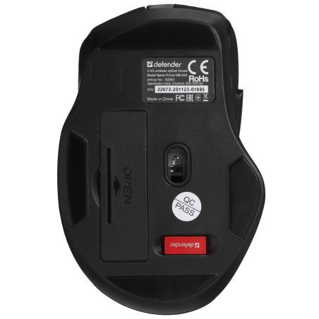 Мышь беспроводная Defender Prime MB-053 черный, 1600 dpi, радиоканал, USB, кнопки - 6