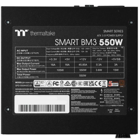 Блок питания Thermaltake Smart BM3 (PS-SPD-0650MNFABE-3), 650Вт, 80 PLUS Bronze, 120мм, модульный, черный