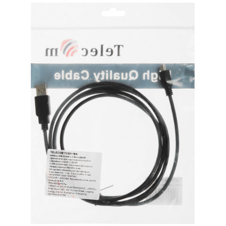Кабель USB 2.0 A-->mini-B 5P (1.8 м) черный, Telecom<TC6911BK-1.8M>