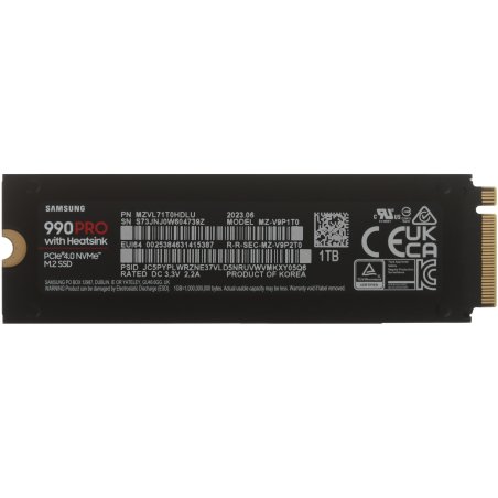 Накопитель SSD Samsung 990 PRO, 1000Gb, PCIe 4.0 x4, M.2 2280, NVMe, R/W 7450/6900, с радиатором