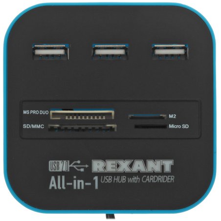 Разветвитель USB на 3 порта+картридер (все в одном) черный Rexant