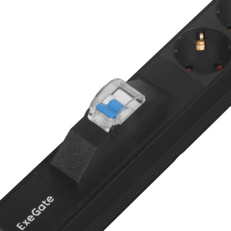 Блок розеток вертикальный ExeGate ServerPro PDU-V201 Al-20S-EU3-1P (19", 1U, Алюминий,20 Schuko, кабель с евровилкой VDE-250V-16A-3*2.5мм2, 3 метра, автомат защиты, черный, RTL)