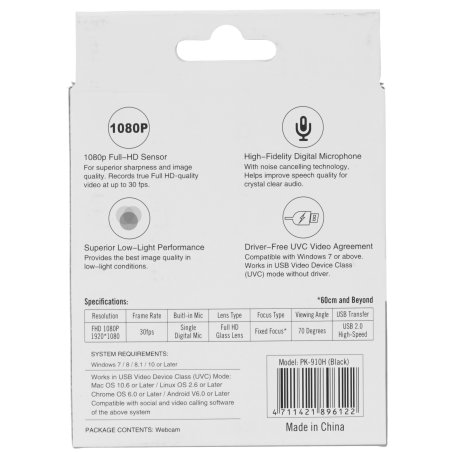 Веб-камера A4Tech PK-910H 1920x1080, с микрофоном, черный