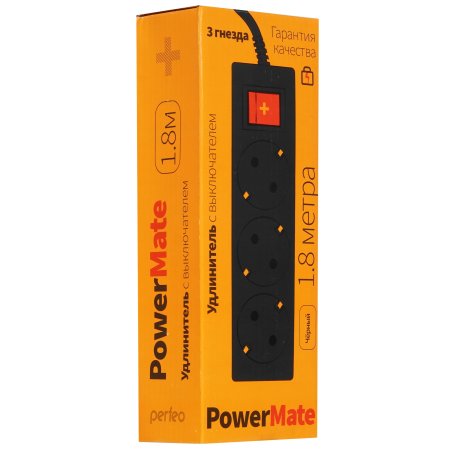 Сетевой удлинитель Perfeo с заземлением "POWERMATE",PF_A4686 (1,5 м, 3 розетки, белый (PF-PE-3/1,5-W))