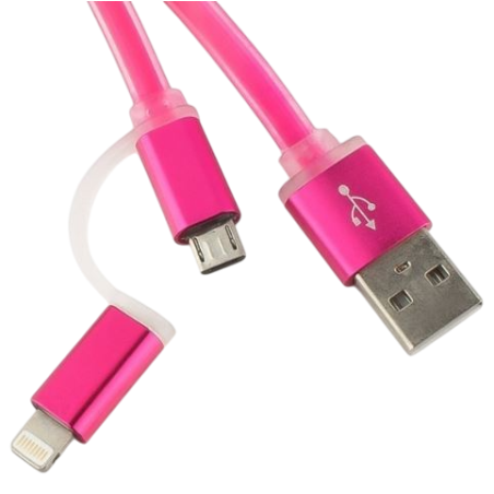 Кабель USB2.0 Cablexpert CC-mAPUSB2pk1m, AM/microBM 5P - iPhone lightning, 1м, комбо кабель, алюминиевые разъемы, розовый, блистер