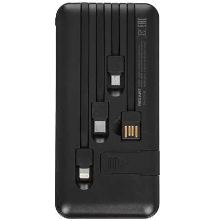 Портативный аккумулятор Rexant Power Bank (аккумуляторная батарея) 10000 mAh, черное