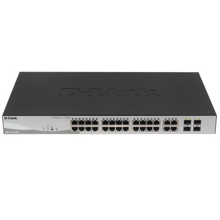 Настраиваемый L2 коммутатор D-Link DGS-1210-28MP/F4A с 24 портами 10/100/1000Base-T и 4 комбо-портами 100/1000Base-T/SFP (24 порта PoE 802.3af/at, PoE-бюджет 370 Вт)
