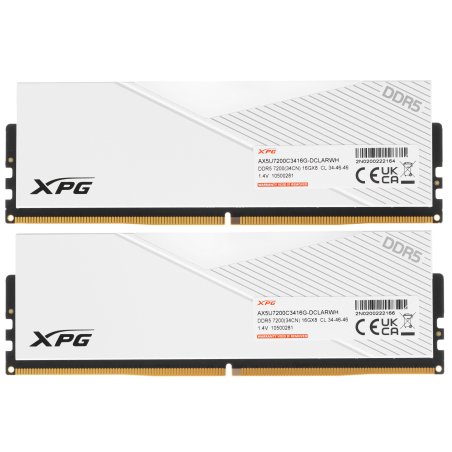 Оперативная память XPG Lancer, DDR5, 32Gb (2x16Gb), 7200MHz, CL34, DIMM, с радиаторами, RGb, белый