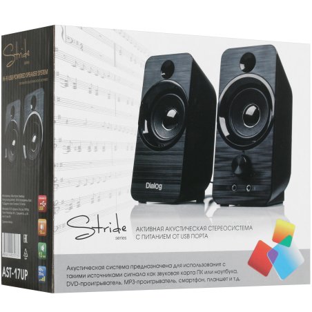 Акустическая система Dialog Stride AST-17UP 2.0, 10W RMS, PhoneOut, Mic In, черные, питание от USB