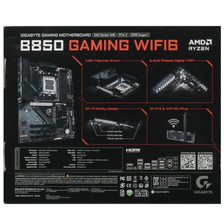 Материнская плата Gigabyte B850 GAMING X WIFI6E, AM5, AMD B850, 4xDDR5, 4xSATA, 3xM.2, 1xPCI-E 5.0 x16, 2xPCI-E 3.0 x1, 1xHDMI, 1xDP, 1x 2.5Gb LAN, 3xUSB-A 3.2 Gen 1, 1xUSB-A 3.2 Gen 2, 3xUSB-A 2.0, 1xUSB-C 3.2 Gen 2, 3x3.5 мм, 7.1, ATX