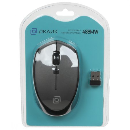 Мышь беспроводная Oklick 488MW серый/черный, 1600 dpi, радиоканал, USB, кнопки - 4