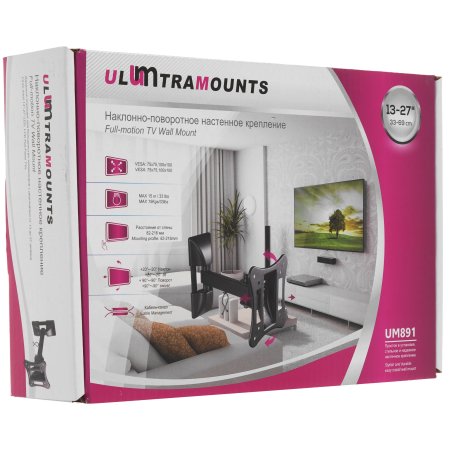 Кронштейн ЖК наклонно-поворотный 13-27" 33-68см до 15кг. UM891 черн UltraMounts