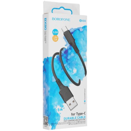 Дата-кабель USB 2.4A для Type-C Borofone BX80 ПВХ 1м (Black)