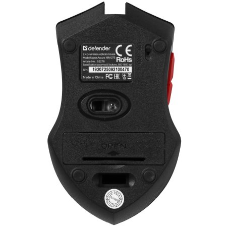Мышь беспроводная Defender Accura MM-275 красный, 1600 dpi, радиоканал, USB, кнопки - 6