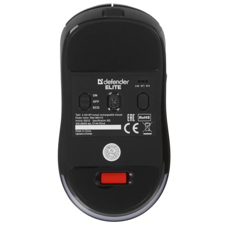 Мышь беспроводная/проводная Defender Elite GM-212 черный, 26000 dpi, радиоканал, Bluetooth, USB, кнопки - 6