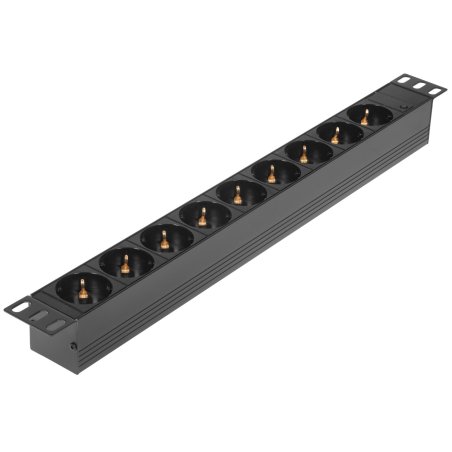 Блок розеток горизонтальный ExeGate ServerPro PDU-19H901 Al-9S-C14, 19", 1U, Алюминий, 9 Schuko, С14, черный