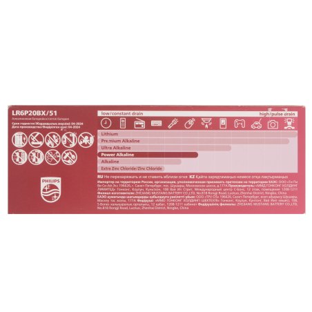 Элемент питания алкалиновый AA/LR6 1.5В Power (блист. 20шт) Philips Б0064673