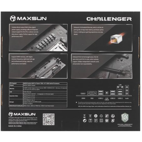 Материнская плата Maxsun Challenger B760M-F, LGA 1700, Intel B760, 2xDDR4, 3xSATA III, 2xM.2, 1xPCIe 4.0 x16, 1xHDMI, 1xVGA, 1xRJ-45 1Gb LAN, 2xUSB 3.2 Gen 1, 4xUSB 2.0, 3x3.5 мм, 5.1, mATX