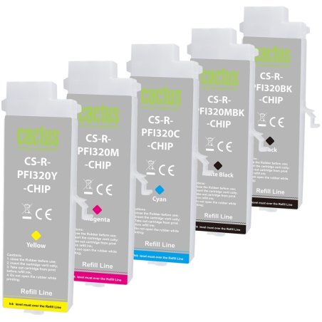 Картридж перезаправляемый струйный Cactus CS-R-PFI320SET-CHIP набор 5шт.упак. для Canon imagePROGRAF TM-200/200MFP/205/300/300MFP/305/250/255/350/355 с чипом