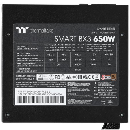 Блок питания Thermaltake Smart BX3 Pro SE 650W, 650Вт, 80+ Bronze, 120мм, немодульный, черный