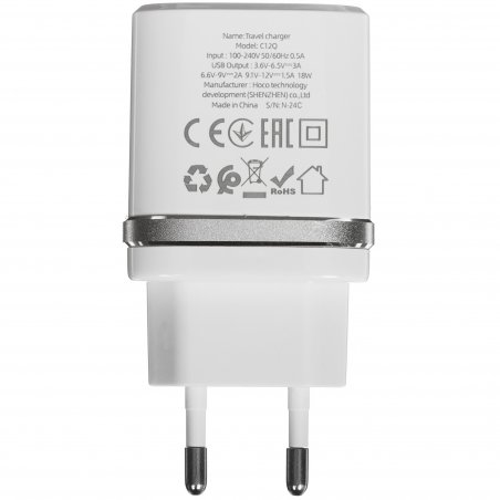 Сетевое зарядное устройство + Кабель Micro HOCO HC-16286 C12Q/1m/QC 3.0/1 USB/Выход: 5V_9V_12V, 18W, белый