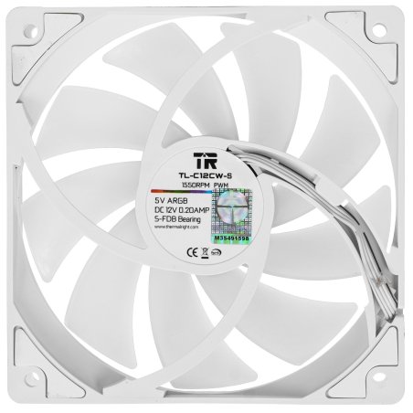 Кулер для корпуса Thermalright TL-C12CW-S (120x120x25мм, 4-pin PWM, ARGb, 66.17CFM, 25.6dBA, 1550RPM, белый)