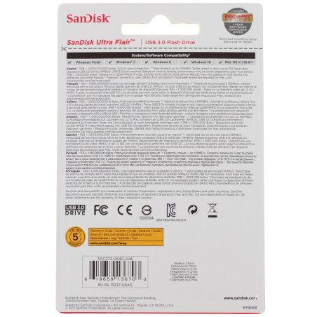 Флешка USB Sandisk 64Gb Cruzer Ultra Flair SDCZ73-064G-G46 USB 3.0 серебристый/черный