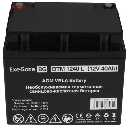 Батарея ExeGate EX282977RUS DTM 1240 L (12V 40Ah), клеммы под болт М5